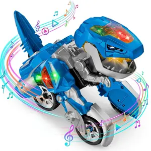 Electric Transforming Dinosaur LED Car Transform Car Toy Automatic Dino Transformer Toy Car with Light and Music for Toddlers