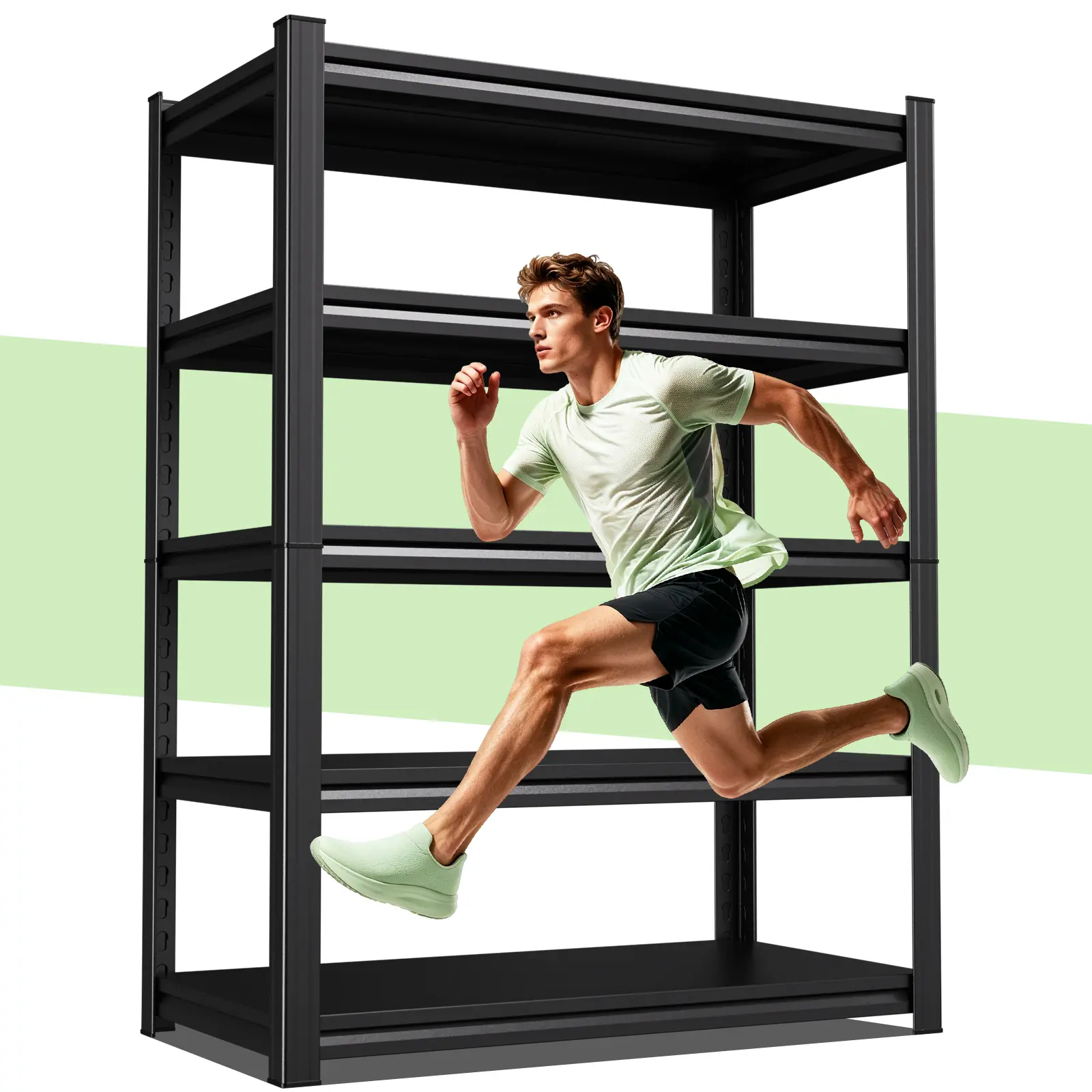 Heavy-Duty Industrial Storage Rack, Adjustable 3-Tier/5-Tier Metal Multi-Level Stand-Alone Standing Shelf Units, Large Capacity Tall Organizer Rack, 1550–2000 lbs Load Capacity, Suitable for Garage, Warehouse