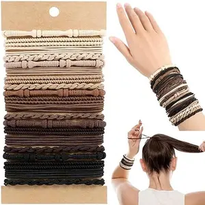 Boho Hair Ties, 20 PCS of 4 Styles Cute Bands for Thick or Thin Hair, No Damage Elastic Bracelets, Brown Hair Accessories for Women