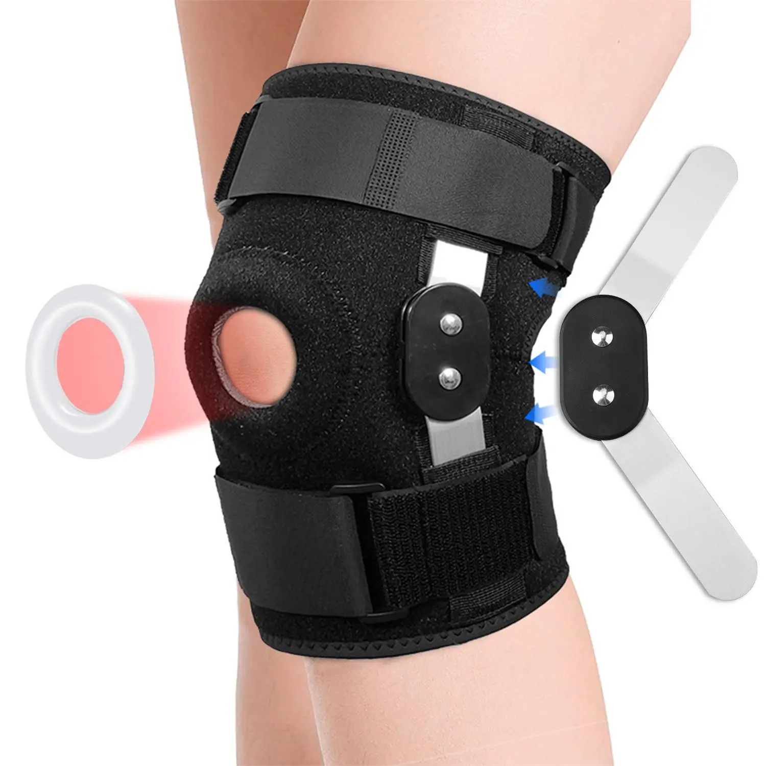 Adjustable Knee Support Brace - Dual Side Stabilizers, Contoured Patella Design, Non-Slip EVA Padding for Men & Women, Running, Volleyball, 1 Size Fits Most Knee Pain Relief Tool