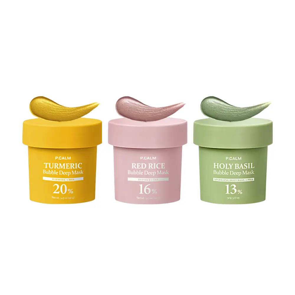 P.CALM Rice Bubble Carbonated Clay Wash-Off Mask - Korean Skincare Bubble Face Mask for Blackheads, Pore Cleansing & Uneven Tone | Red Rice Brightening, Turmeric Calming, Holy Basil Pore Care, Sensitive Skin, 90g/3.17 oz