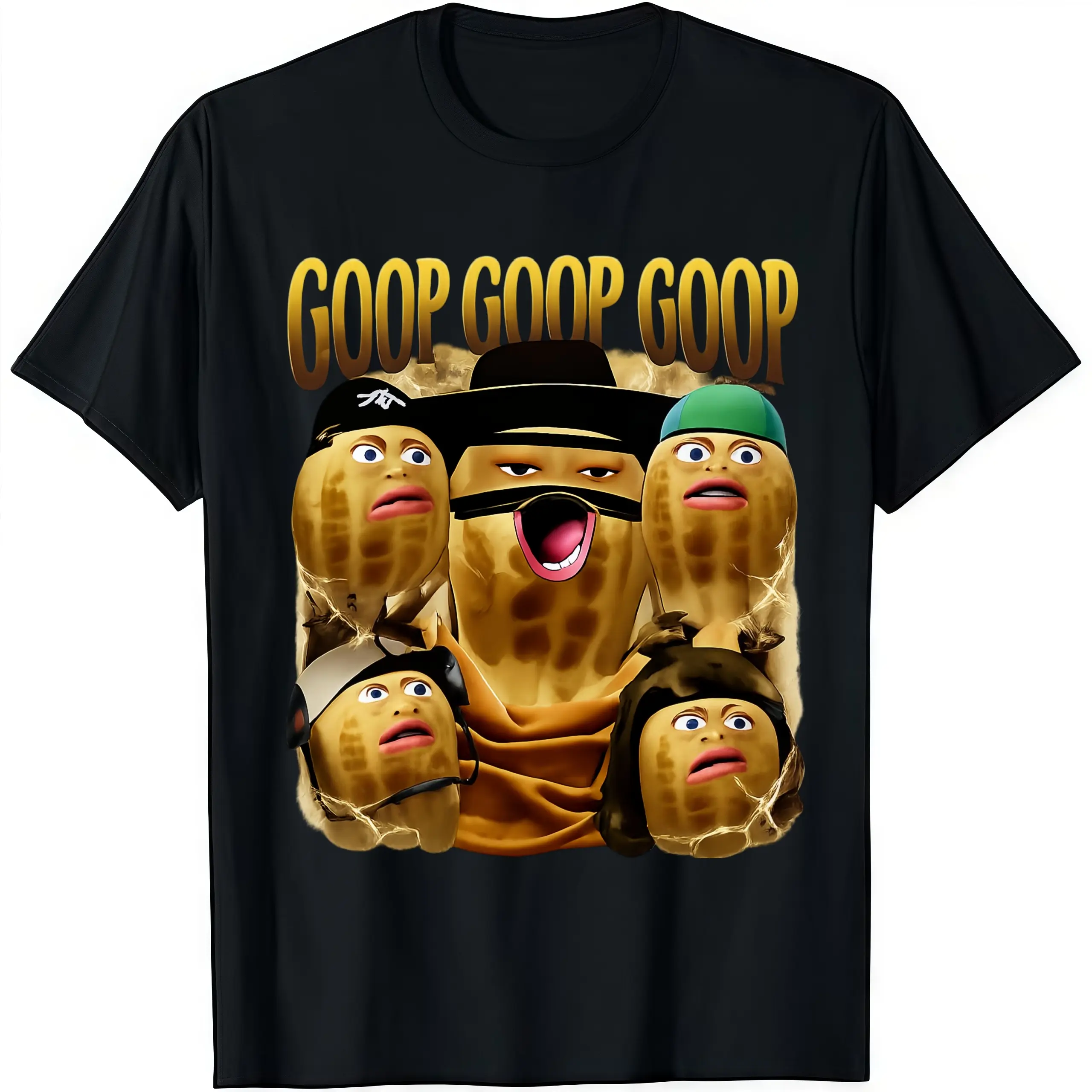 Viral "Goop Goop Goop" Meme Peanut Character T-Shirt, Retro Bootleg Style Graphic Tee, Funny Viral Sensation Casual Men and Women Top for Streetwear & Meme Lovers