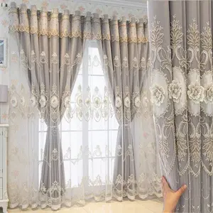 1 piece  European Double Layer Curtains With Valance For Living Room Bedroom 3D Flower Embroidered Curtains ,For Girl's Room, Bedroom, Coffee Shop Window Curtain