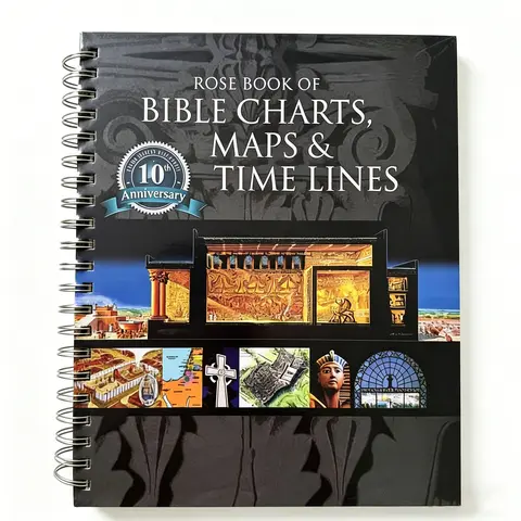 Rose Book of Bible Charts, Maps & Time Lines Vol.1 - 10th Anniversary Annual Edition English Paperback Compendium, Updated Content, 200 Charts, 24" Fold-Out, 24" Family Tree, Full-Color Visual Aids, Church Library Resource