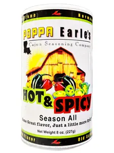 Poppa Earle's Hot & Spicy Season-all 8oz (Cajun Seasoning) Gluten Free & No MSG, All Purpose Seasoning, Sugar Free, Chicken Seasoning, Meat Seasoning, Seafood Seasoning, Vegetable Seasoning, Full of Flavor - Pack of 1 (8) ounce can