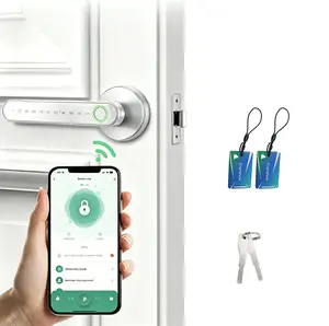 Smart Door Lock with Knob, Keyless Entry Door Locks withHandle, Fingerprint Door Knob forBedroom/FrontDoor,Generate Passcode Remotely room officeBiometric deadbolt palm camera Door Lock with BLE passwordauto touch home stopper keypad code, Sliver
