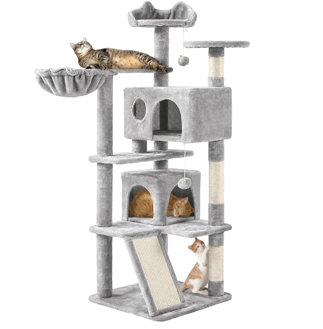Topeakmart 57-inch Multi-Level Cat Tree Tower with Scratching Posts, Cat Condo and Basket Kitten Activity Center