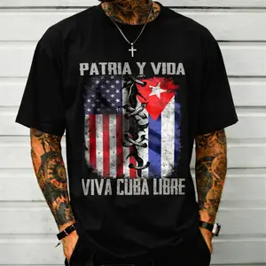 Patria Y Vida Graphic T-Shirt Viva Cuba Libre Cuban American Stitched Flag Freedom Heritage Miami Hispanic Pride Distressed Casual Men Women Tee