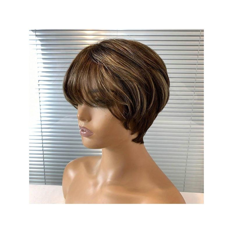 Highlight Ombre Blonde Honey Gold Human Hair Wigs Short Straight Pixie Cut Hair Bob Wig Hair For Woman