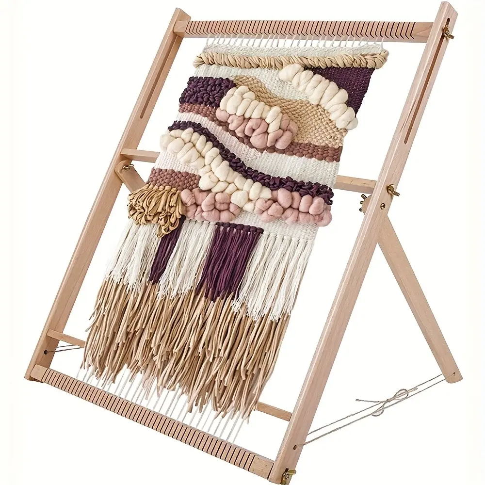 Weaving Loom Kit, 25.2"*19.3" Wooden Tapestry Looms with Stand, Wooden Multi-Craft Weaving Loom with Comb for Beginner Adults