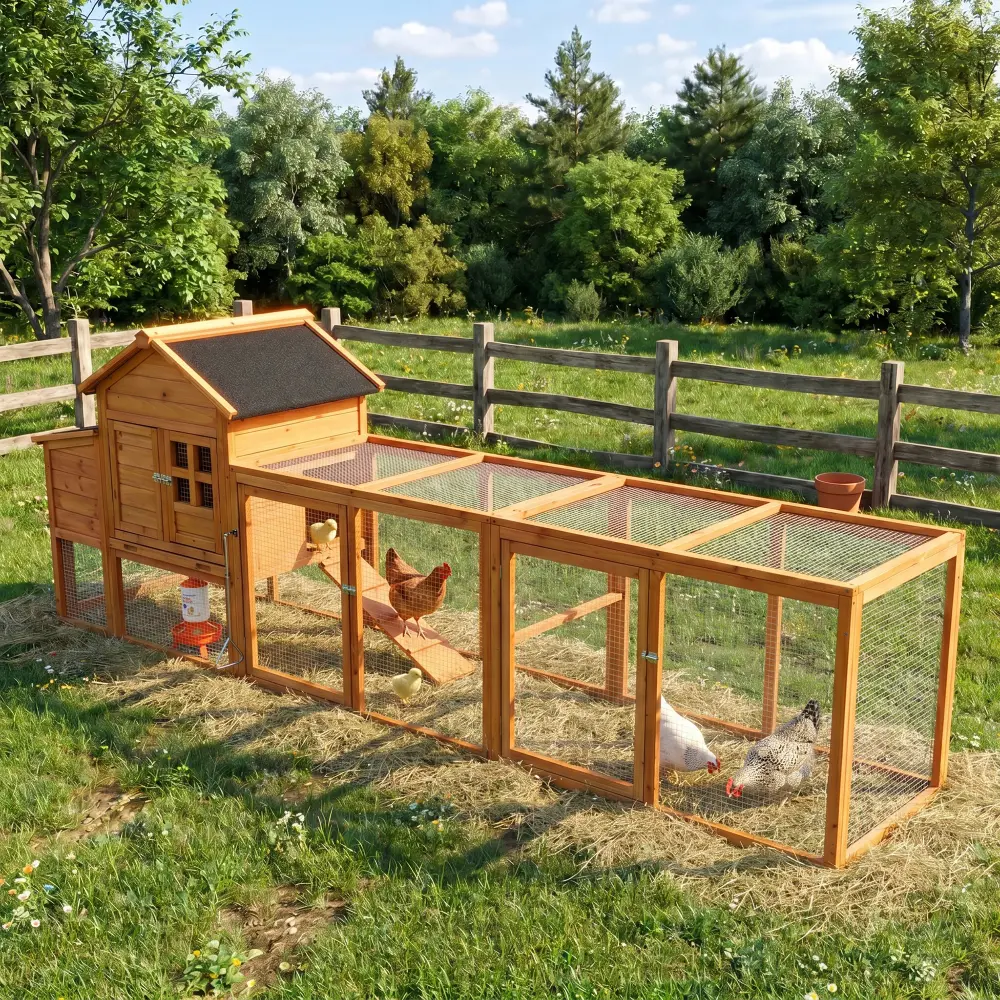 Large Chicken Coop with Run and Nest Box and Removable Tray, Hen House for 4-6 Chickens, Outdoor Weatherproof Small Animal Cages