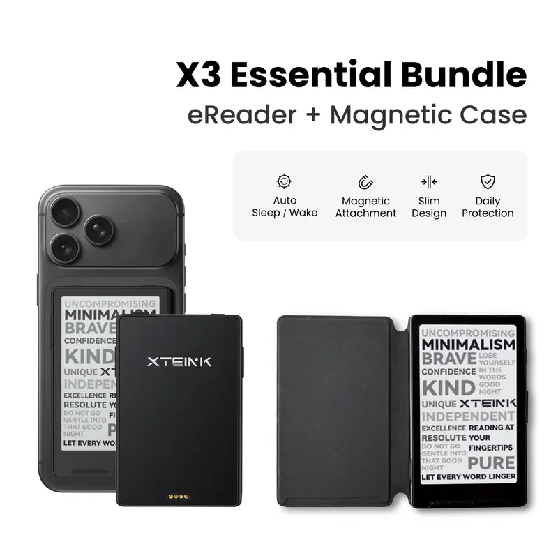 Xteink X3 Essential eReader Bundle - Portable Digital E-Reader with Wireless Functionality and Magnetic Case