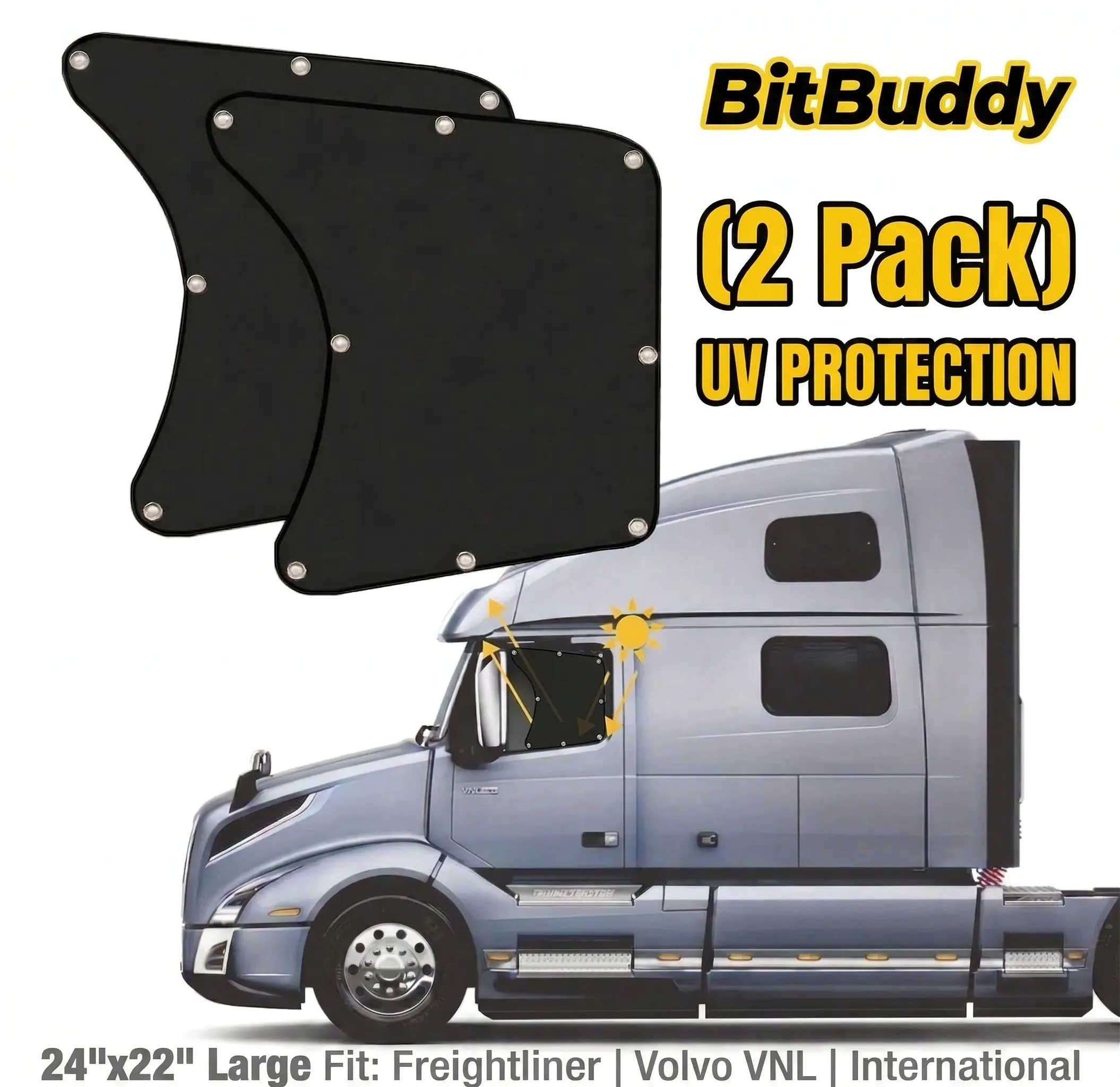 (2 Pack) Large Side Window Sun Shade for Semi-Trucks 24"x22" UV Protection for Freightliner Cascadia Volvo VNL International Trucks Accessories sunscreen truck driver summervibes