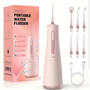 Sejoy Portable Water Flosser - 4 Cleaning Modes, 6 Jet Tips, IPX7 Waterproof (Pink)
