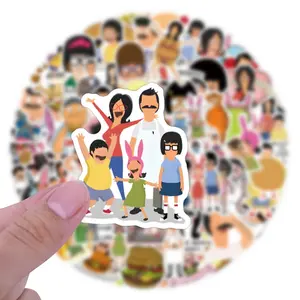 55-110 Sheets Happy Hamburgers Bob's Burgers Cartoon Graffiti Stickers, Waterproof Car Luggage Stickers, Funny Car Decals, Fun Decorative Decals