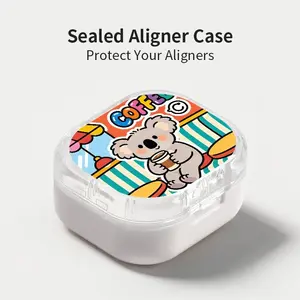 Cute Coffee-Loving Koala Print Aligner Case, Sealed Leak-Proof Orthodontic Retainer Box, Portable Dust-Proof Storage for Students Adults Travel