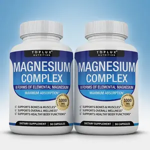 Toplux Nutrition Magnesium Complex 1000mg 90Capsules 7 Elemental Sources for Bone MuscleSleep Immune Support Malate Taurate ChelatedEasy Absorption for Men Women - Mineral,Healthcare