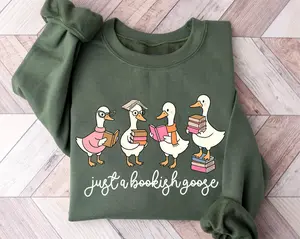Just A Bookish Goose Sweatshirt, Silly Goose Reading Sweatshirt, Teacher Goose Hoodie, Librarian Bookworm Gift, Back To School Teacher Gift
