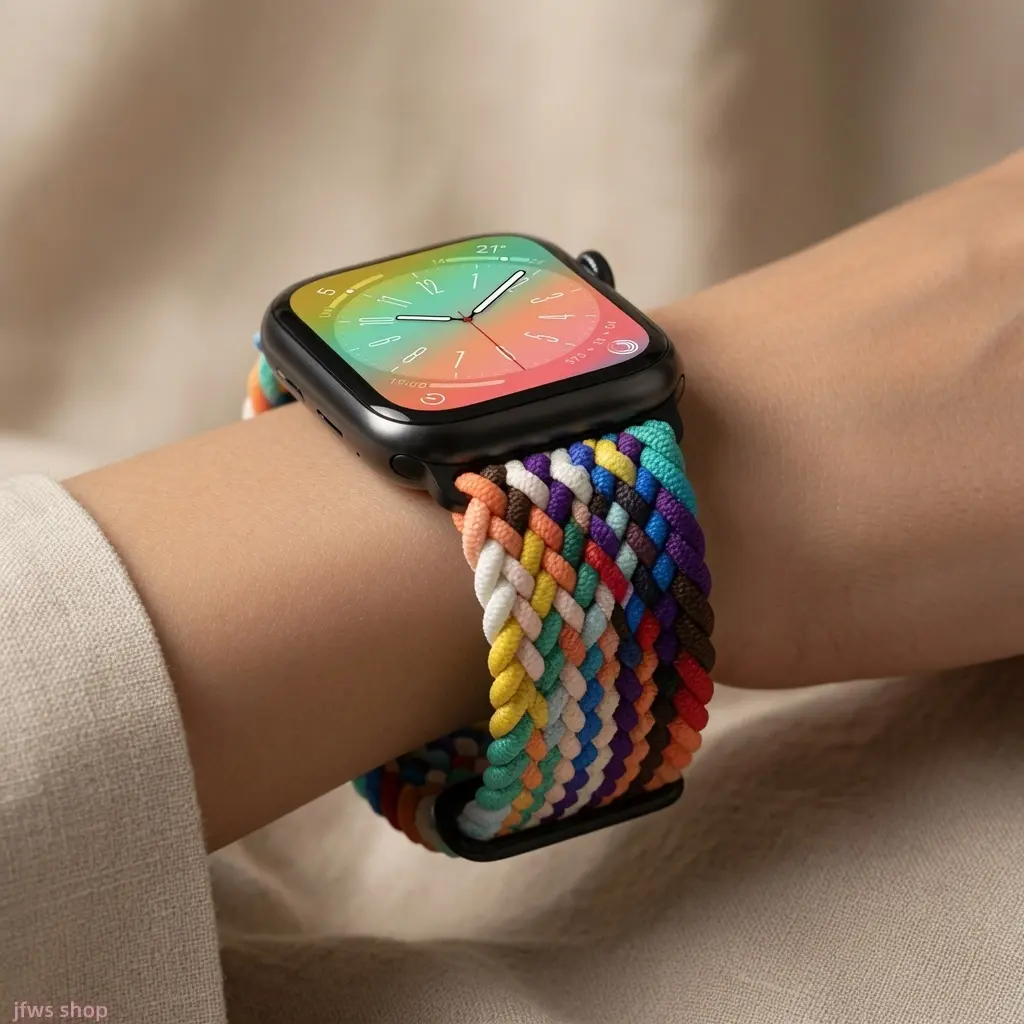 New Rainbow Color Nylon Braided Magnetic Buckle Watch Band Compatible with Watch S10/11/SE/Ultra Soft Breathable Lightweight Adjustable Secure Fit Durable Strap for Men Women Sports Fitness Daily Wear Travel Vacation Gift US Design