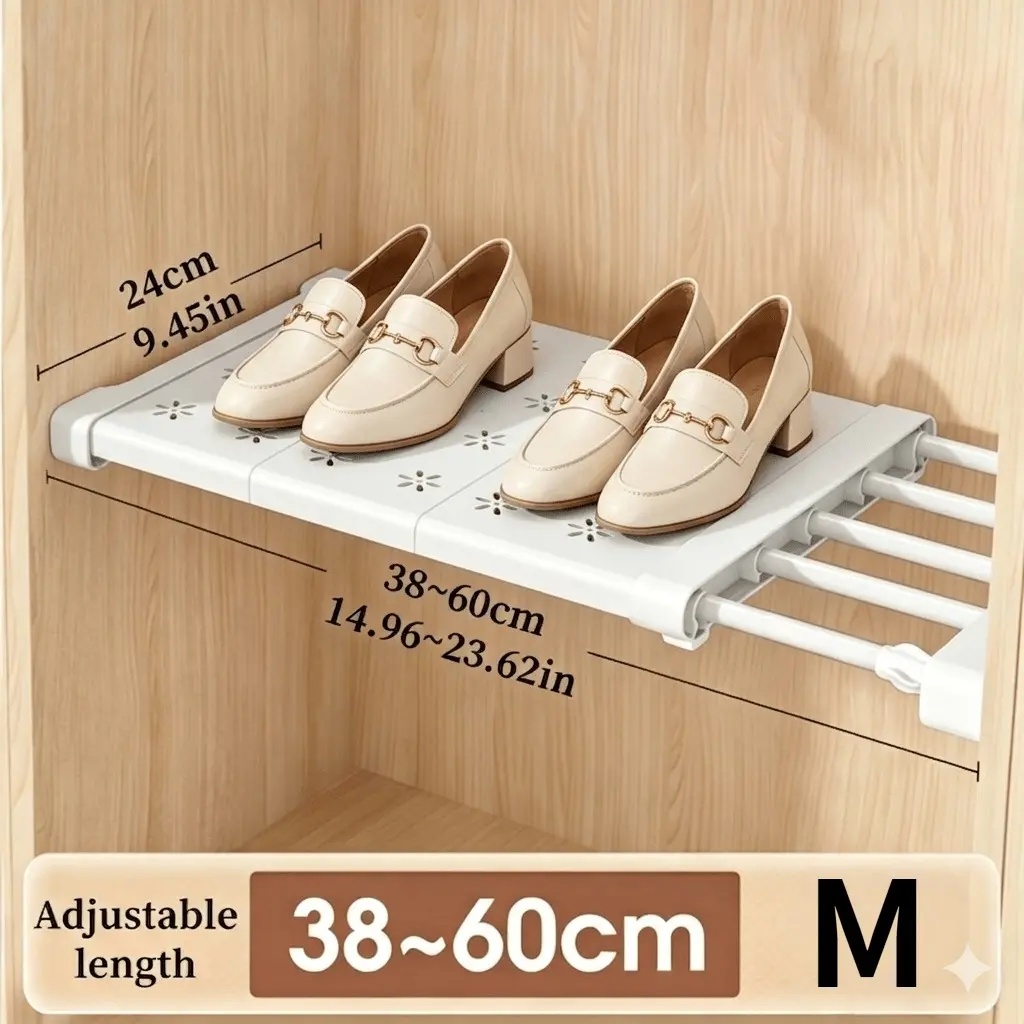1/2set Punch-Free Adjustable Closet Shelves Expandable Storage Organizer with Sticker Adhesive Stackable Space-Saving Divider for Wardrobe Kitchen Bathroom Shoe Cabinet