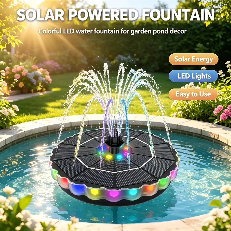 Solar LED Floating Fountain Pump Auto Work Under Sunlight Color Glowing Water Feature, No Wires Energy Saving Fountain for Backyard Pond Swimming Pool