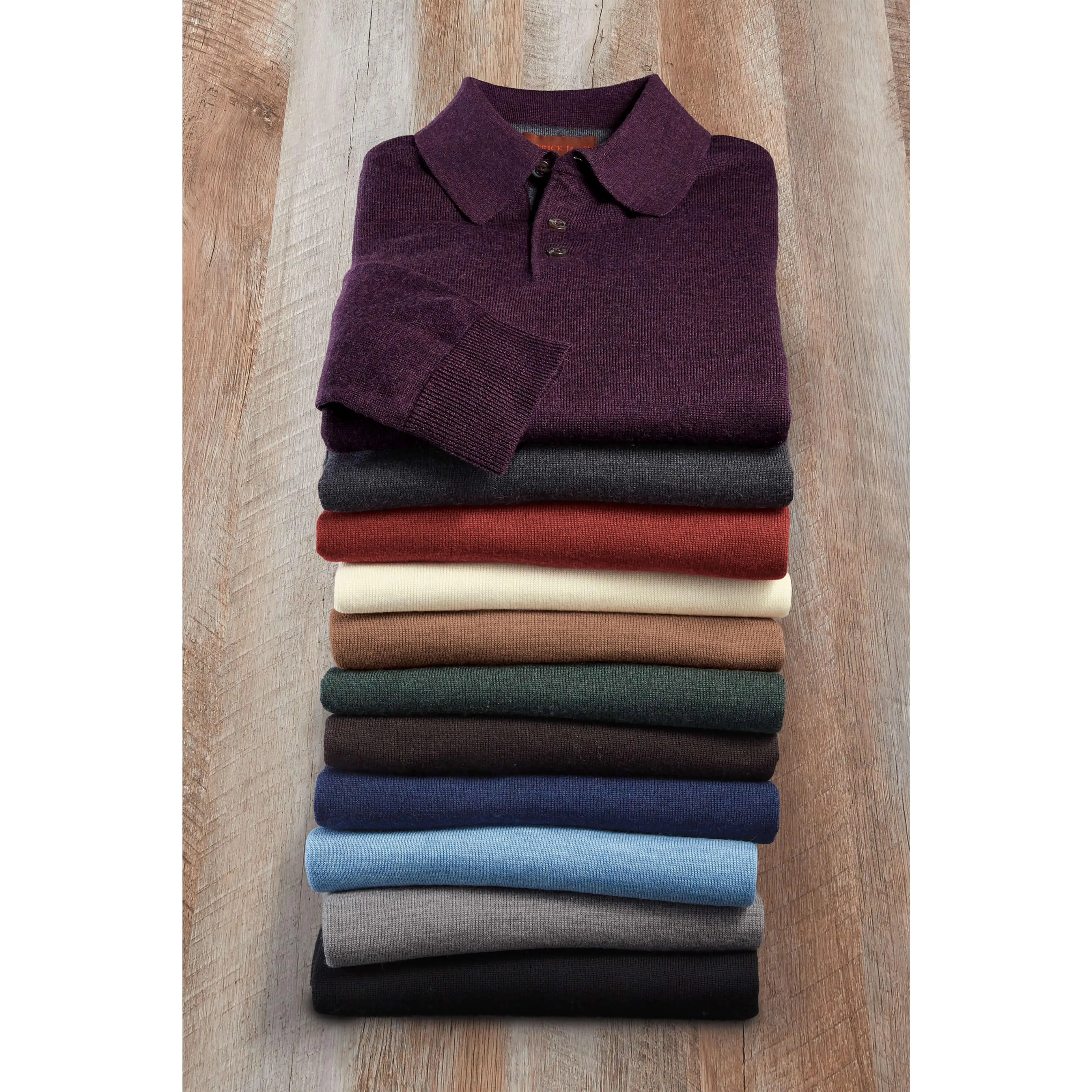Men's Patrick James Ribbed 3-Button Merino Polo, Longsleeves Menswear Top, Stylish Men's Shirt