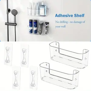 2 Piece No Drilling Shower Organizer Clear Shelf Wall Mounted Adhesive Shelves Acrylic Storage Racks Beauty & Personal Care