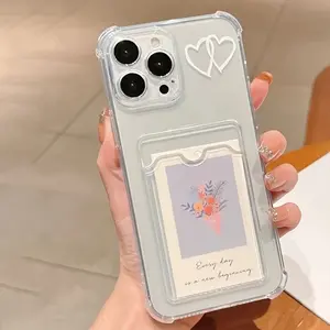 [Protective Case] 2 Heart Designs White Protective Phone Case with Card Slot |   for iPhone 11/12/13/14/15 Pro Max/Plus Cellphone Smartphone