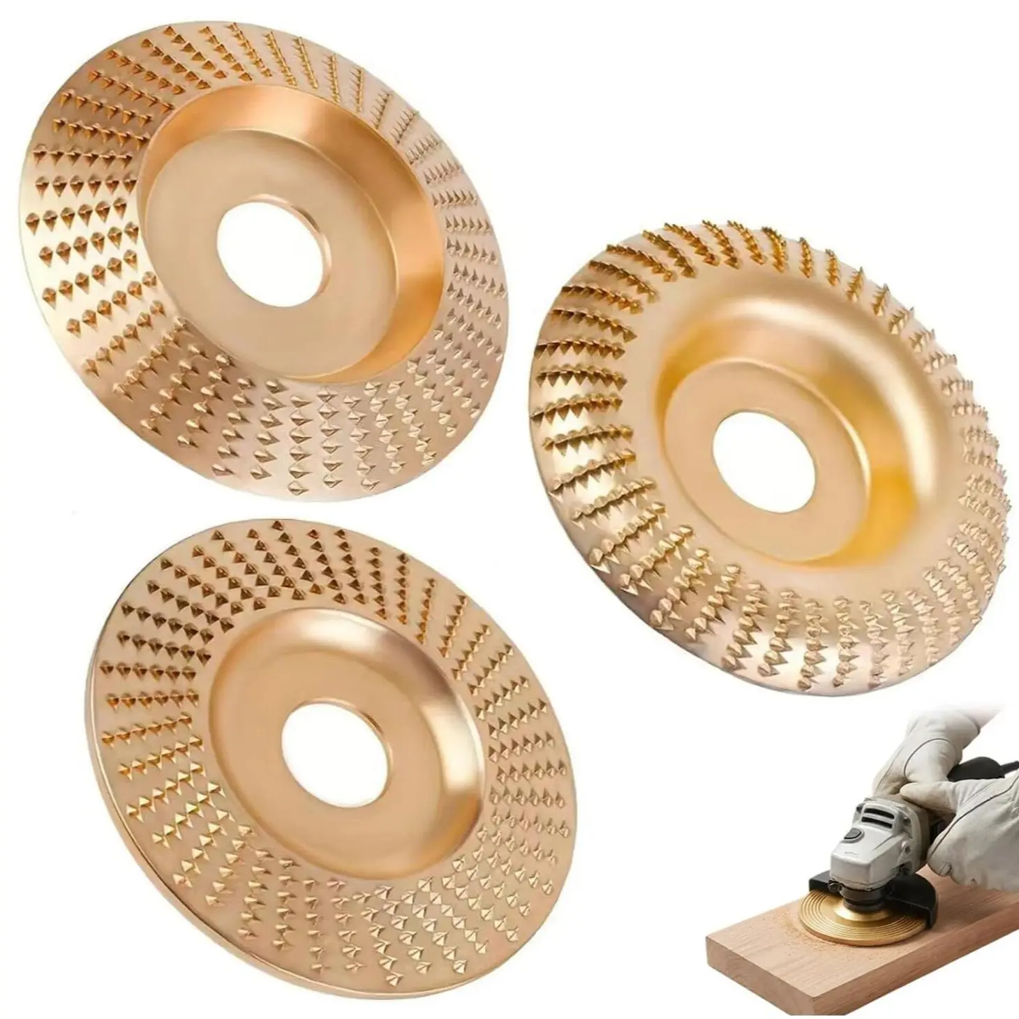 3PCS Wood Carving Disc Grinder Wheel Disc 4 Inch Wood Shaping Wheel Wood Grinding Shaping Disc for Angle Grinders with 5/8''  Arbor M10, Ideal for Wood Carving, Sanding