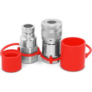 Flat  High Flow Skid Steer Hydraulic Quick Connect Couplers/Couplings Set, 3/4"  x 3/4" NPT, w/Dust Caps