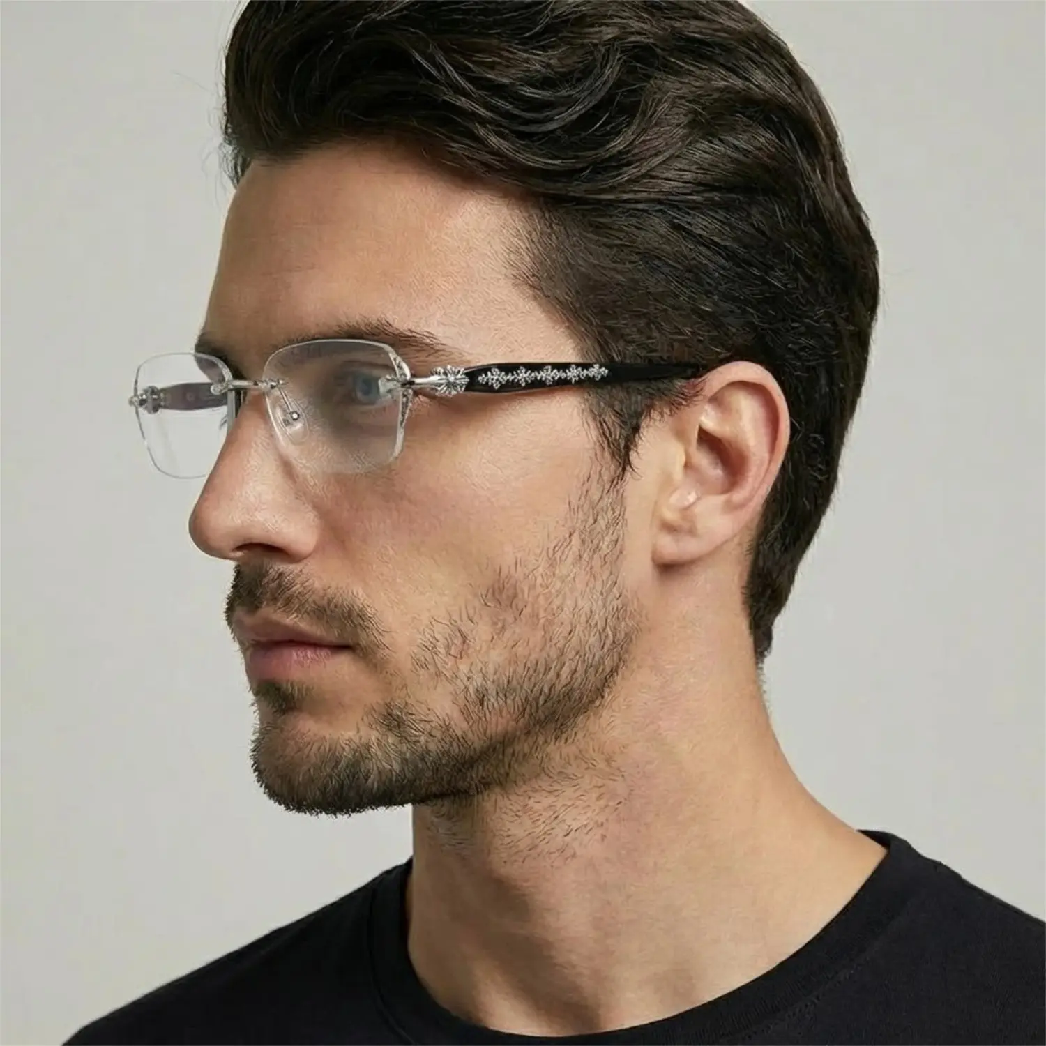 Rimless Fashion Glasses with Clear Lenses & Diamond-Cut Edges, Fashion Metal Temple Decor, HD Vision for Reading & Computer Gaming, Unisex Frameless Design Street Style, Fashion Accessories & Daily Outfit for Men & Women