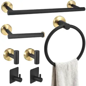 Bathroom Hardware Accessory Set, Stainless Steel Towel Racks for Bathroom, Black and Gold Bathroom Towel Holder & Toilet Paper Holder