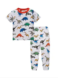 Children Boys Clothes Set 1-8 Years, Short Sleeve Long Pants Air Conditioning Wear, Spring Summer Fall New Cute Random Print Dinosaur Pattern Baby Boy Clothes