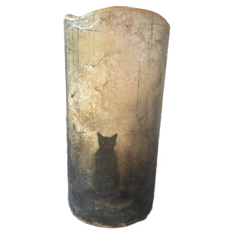 Flameless 6" Black Pillar Candle with Cat Silhouette Design Unscented