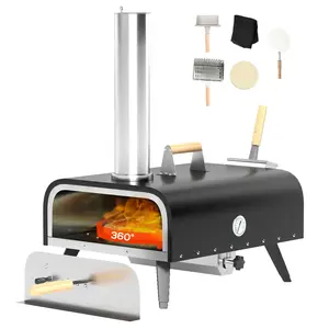 Outsunny Outdoor Pizza Oven with 12" Rotating Stone, Peel and Cover, Portable Pellet Wood Fired Pizza Maker with Foldable Legs, Stainless Steel Pizza Grill for Outside, Backyard, Outdoor Kitchen