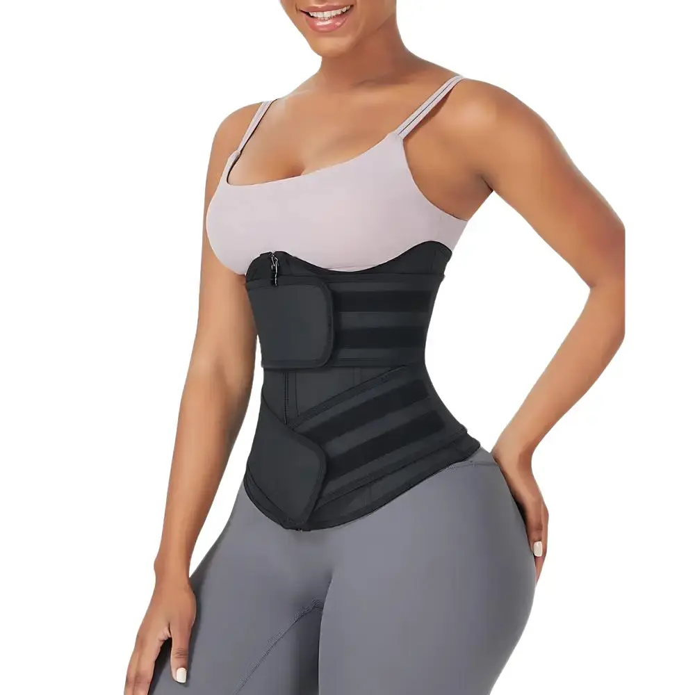 Black Latex Double Belt Waist Trainer | Under Bust Support & Tummy Control