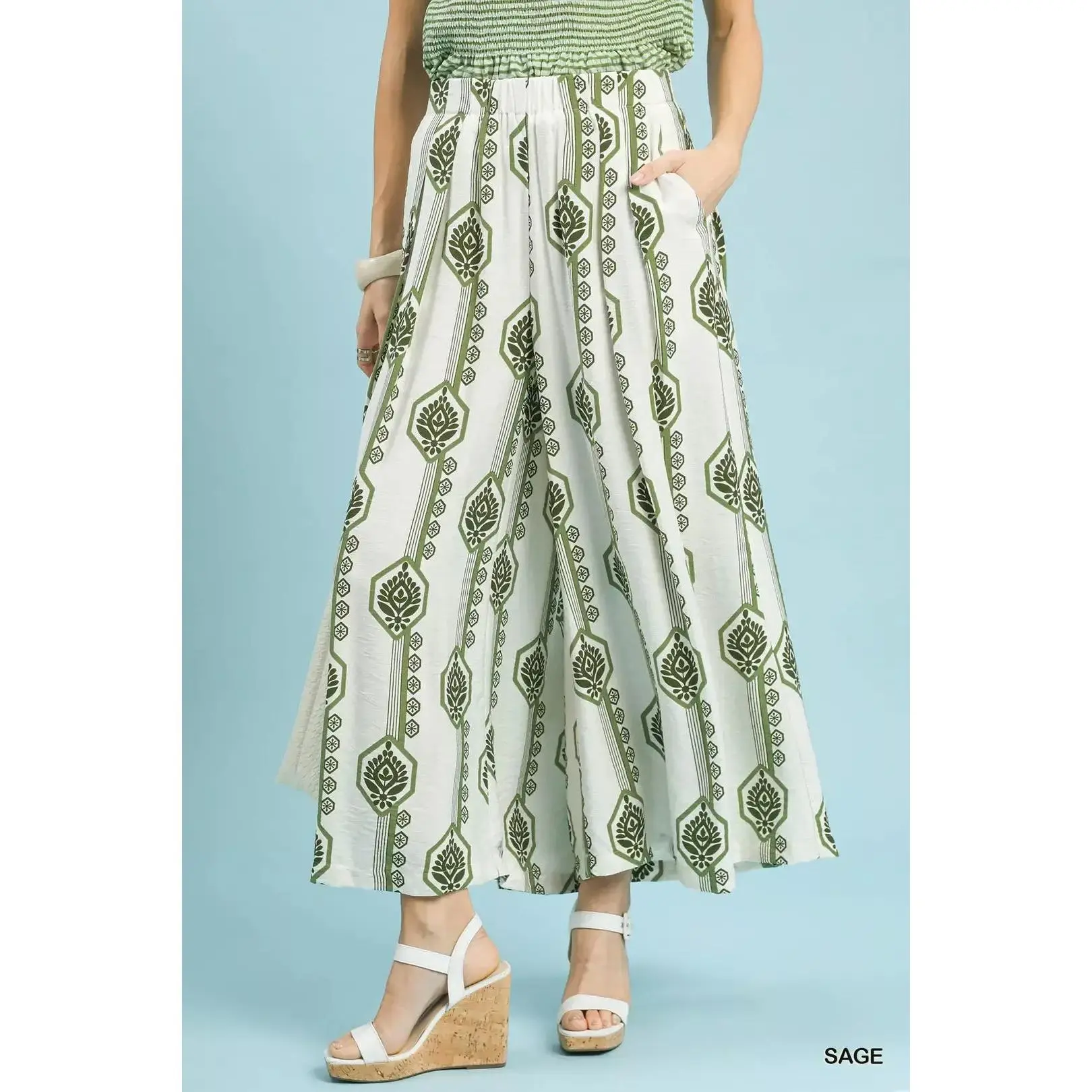 Umgee • Geometric Boho Print Wide Leg Pants
