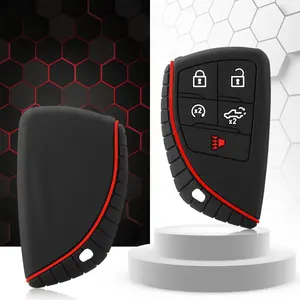For GMC Sierra Chevrolet Silverado 1500 2500HD 3500HD 2024 2025 Silicone Car 5 Buttons Key Case Keychain Accessories Matte Black Car Key Protector