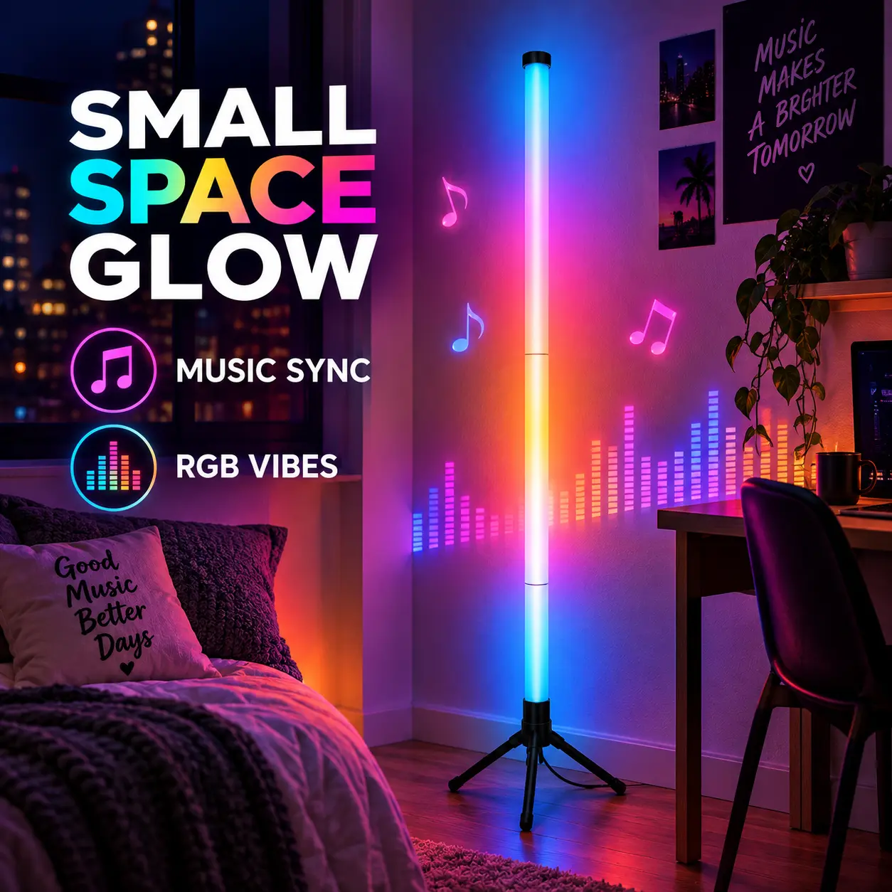 1PC/2PCS RGBIC Color Changing Floor Lamp for Corners, Music Sync LED Mood Light with App & Remote Control, Dimmable Brightness, Timer and Multicolor Effects for Bedroom, Gaming Room & Living Area