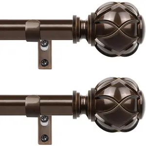 Bronze Curtain Rods 2 Pack,  Curtain Rods for window 32 to 58 Inch,  Splicing Window Rods for Windows, 3/4 Inch Single Drapery Rod with Netted Finials