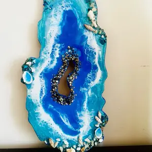 Ocean Wave Resin Art Tray - Coastal Home Decor, Beach Vibes Seascape Art, Natural Sea-Themed Design, Unique Wall Decor