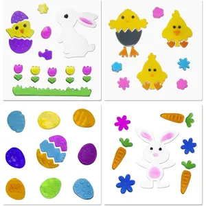 4Pcs Easter Window Clings for Glass Windows, Easter Decorative Gel Window Clings for Kids, Colorful Printed Easter Stickers with Bunny Carrot Egg Chick Flowers Clear Stickers, Removable Holiday Decals