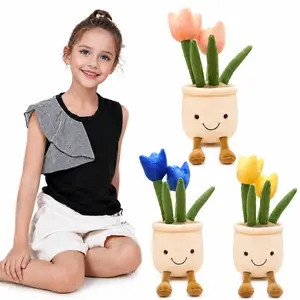 CHUBBYJOY 1/3PCS Tulip Plush Toy, 13Inch Cute Flower Stuffed Animal with Smiling Flower Pot, Soft Potted Plant Plush Pillow for Room Decor, Desk Decor, Birthday Gift, Valentine’s Day Gift