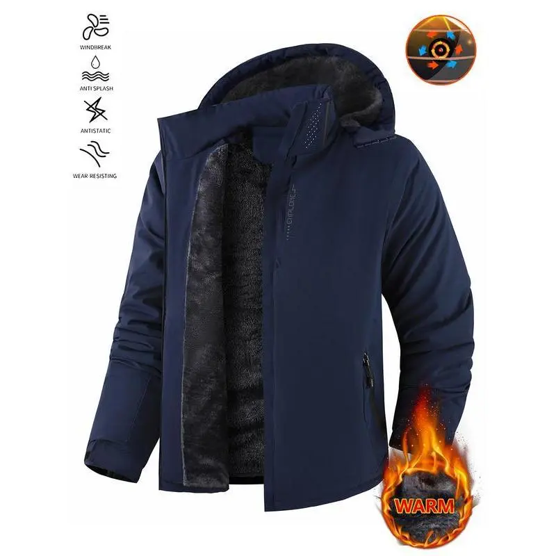 Men's Winter Ski Jacket Warm Fleece Lined Waterproof Windproof Hooded Insulated Outdoor Jacket Thickened Sports Hiking Running Camping Fishing Climbing Travel Snowboarding Casual Windproof Coat with Warm Fleece Lining??gift??