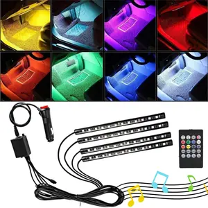 4x LED Car Lights Strip with Remote Kit, Music Control Sound Active Function, Multicolor 48 LED Car Floor Dash Footwell Atmosphere Lights, Easy to Install, Car Self-adhesive Interior Decoration Lamp - Car Cigarettet DC 12V - Valentine's Day Gift For Lover