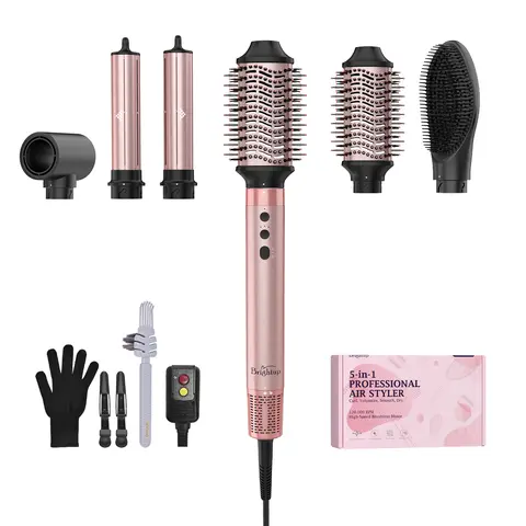 Brightup 5-in-1 Corded Airflow Styler Curlers & Straighteners - Titanium Body Hair Styling Accessory, High-Speed Drying, Better Hair Volume, Frizz Control, 5 Attachments, Storage Bag, 1-Year Warranty, Adults' Beauty Tool Upgrade, Mother's Day Gift