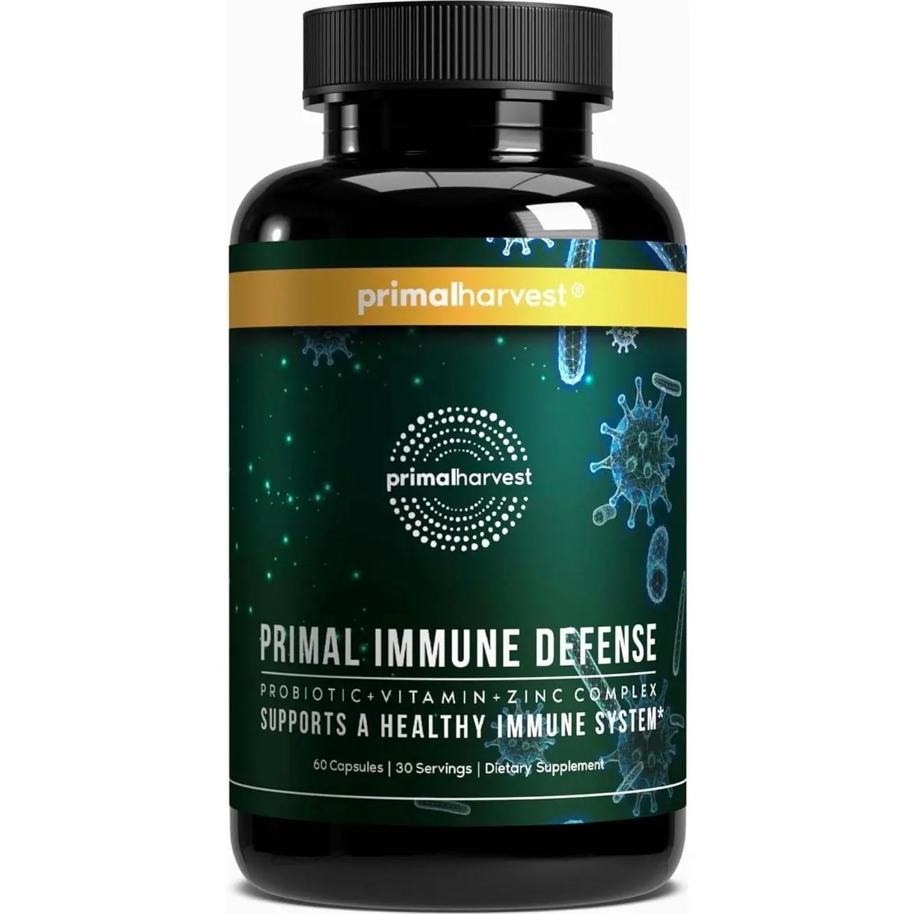 Primal Harvest Immune Defense 10-in-1 Supplement with Probiotics, Zinc, and Vitamins C, D3, K2, B6 Daily Immune Support for Adults