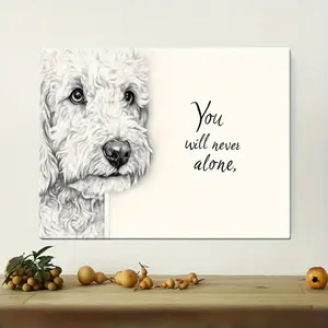 High-Quality Art Prints with Wooden Frame A White Goldendoodle Peeking from Behind The Edge of an Illustra Elegantly Suited for Living Rooms, Bedrooms, And Home Offices