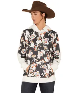 Hooey Women's Boot Barn Contrast Floral Print Hoodie - Hh1222bkwh