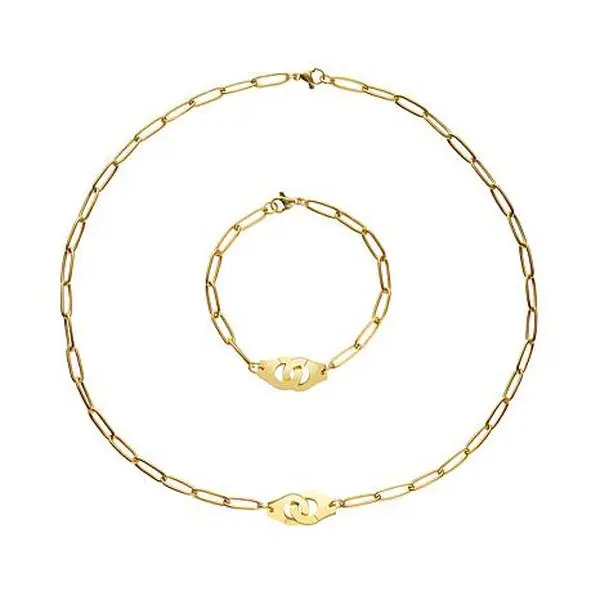 Stately Steel Handcuff Chain Necklace and Bracelet Set